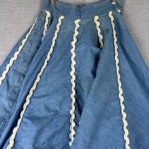 1950s blue cotton a-line full skirt with white trim